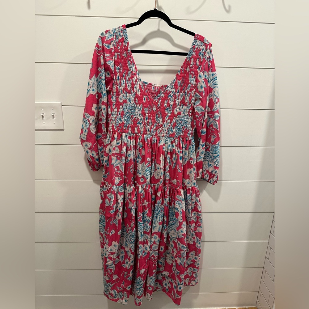 Baacal Floral Pink and Blue Plus Size Midi Dress